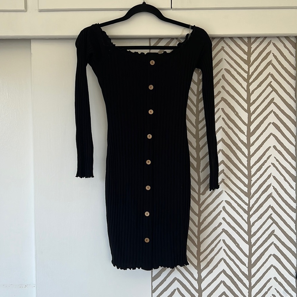 Black Ribbed Mini Dress